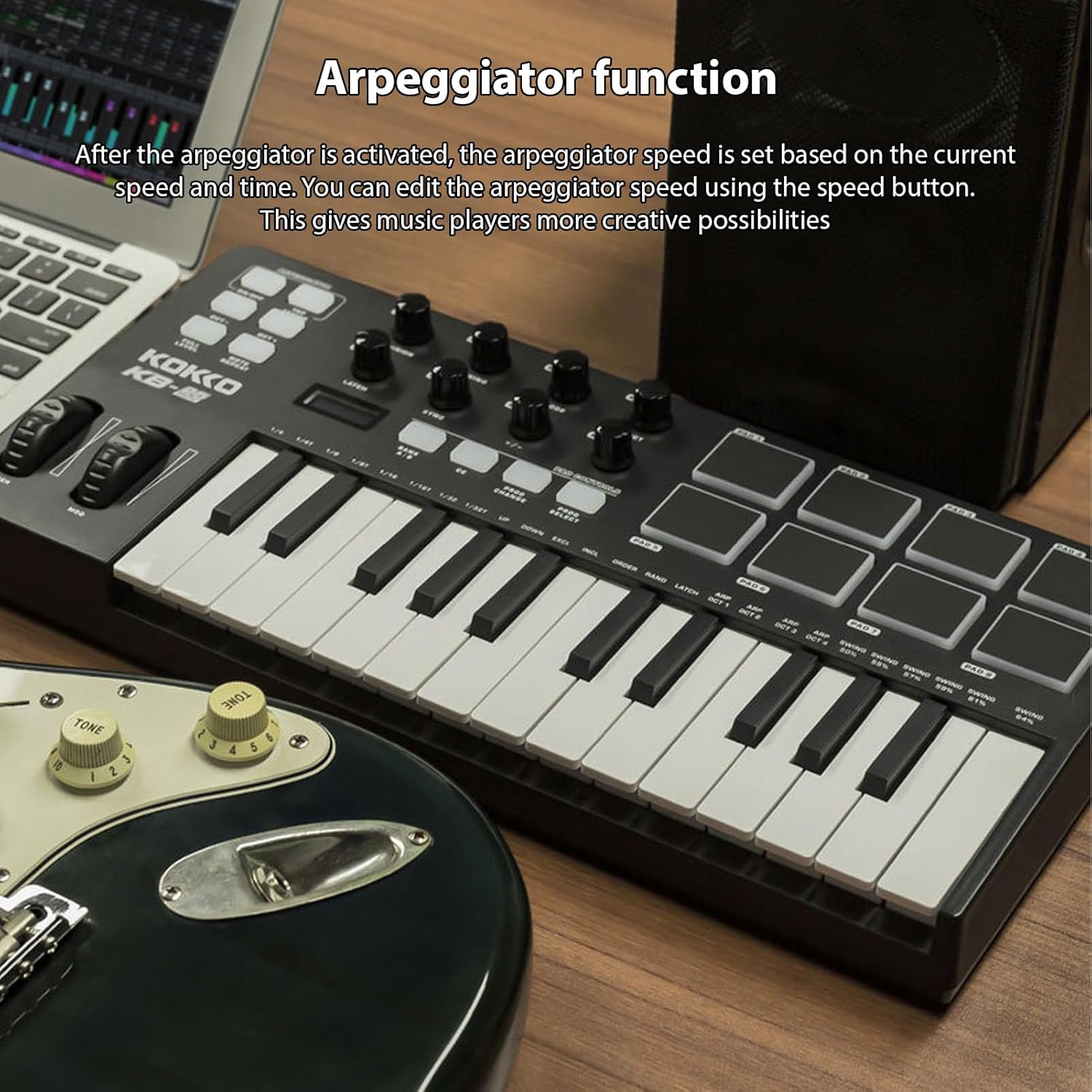 MIDI Keyboard Controller Beat Maker Machine 25 Keys MIDI Keyboard Portable Arranging Pad MIDI Assignable Knobs Buttons Faders USB 5V Power Supply for Music Production