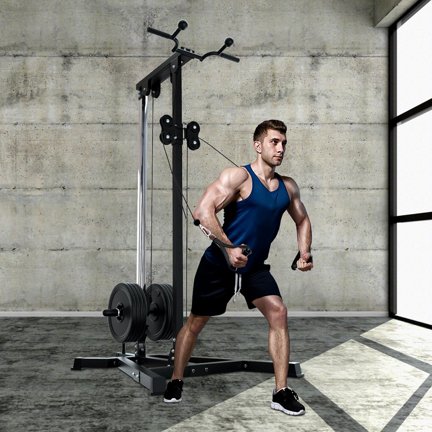 VIVITORY LAT Pull Down and Low Row Cable Machine - 16 Height Adjustable Pulley System for Full Body Workout, Maximum Weight Capacity 400lbs, Perfect for Home Gym, Includes Additional Handle