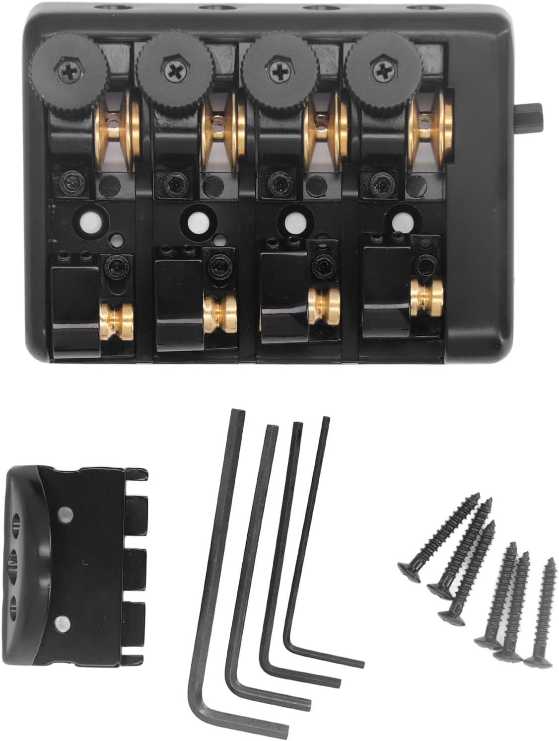 Headless Electric Bass Bridge, 4 String Headless Guitar Fixed Bridge Zinc Alloy Brass Bridge Replacement with String Lock for Musicians (Black)