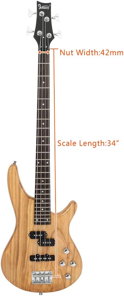 GIB Style 4 String Electric Bass Guitar, Right Handed Full Size Basswood Body with Rosewood Fingerboard, 34