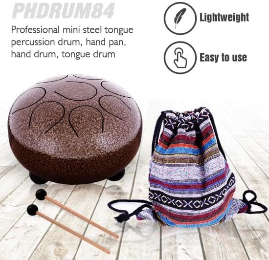 Pyle Professional Pan Drum, Steel Pan, Finger Steel Drum, Harmonic Handpan - Includes Rubber Mallet and Travel Bag (PHDRUM84)