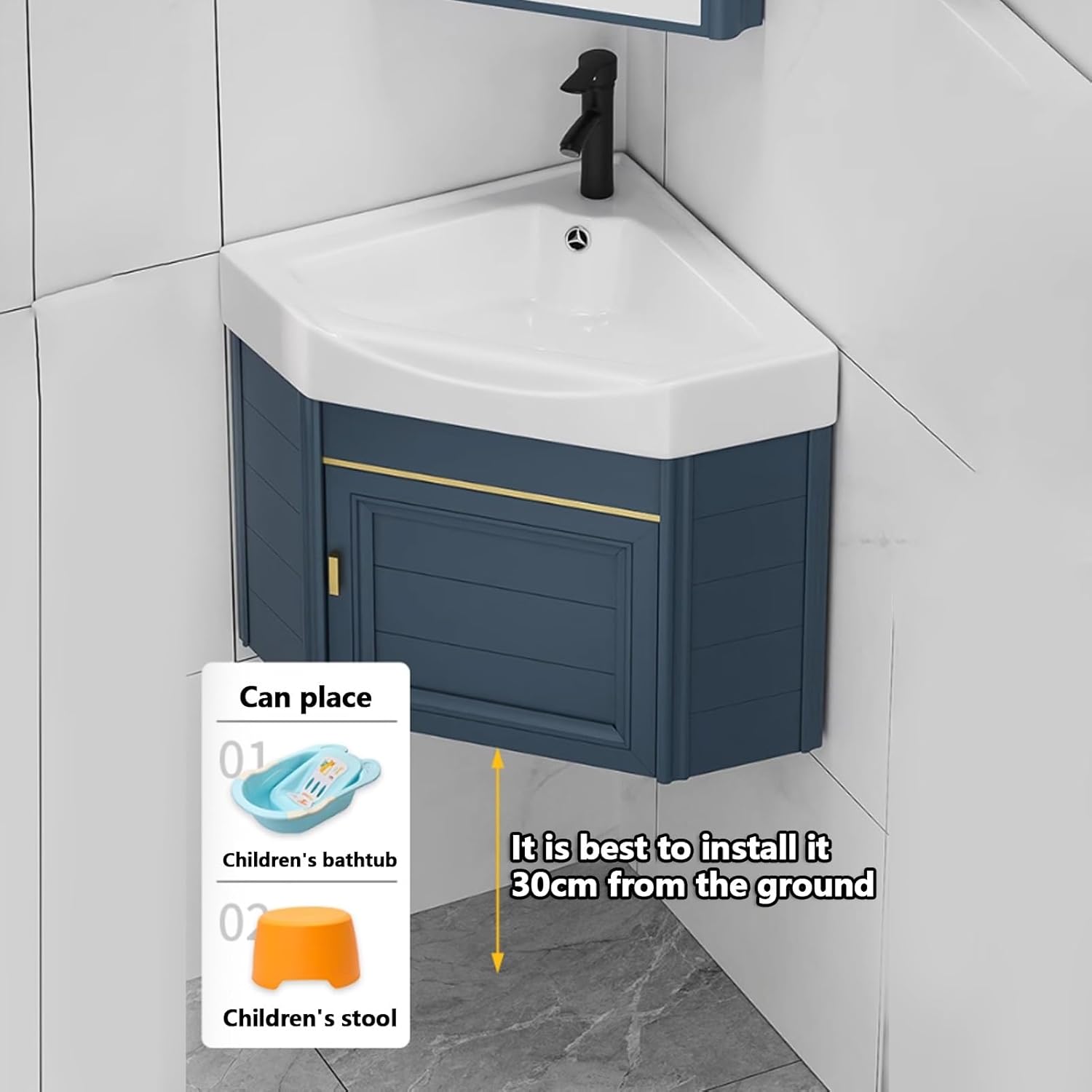 Corner Bathroom Sink,Floating Bathroom Vanity with Sink,Corner Bathroom Vanity Sink Combo,Wall Mount Sink,Compact Bathroom Sink,Bathroom Cabinet with Faucet and Drain,for Small Spaces