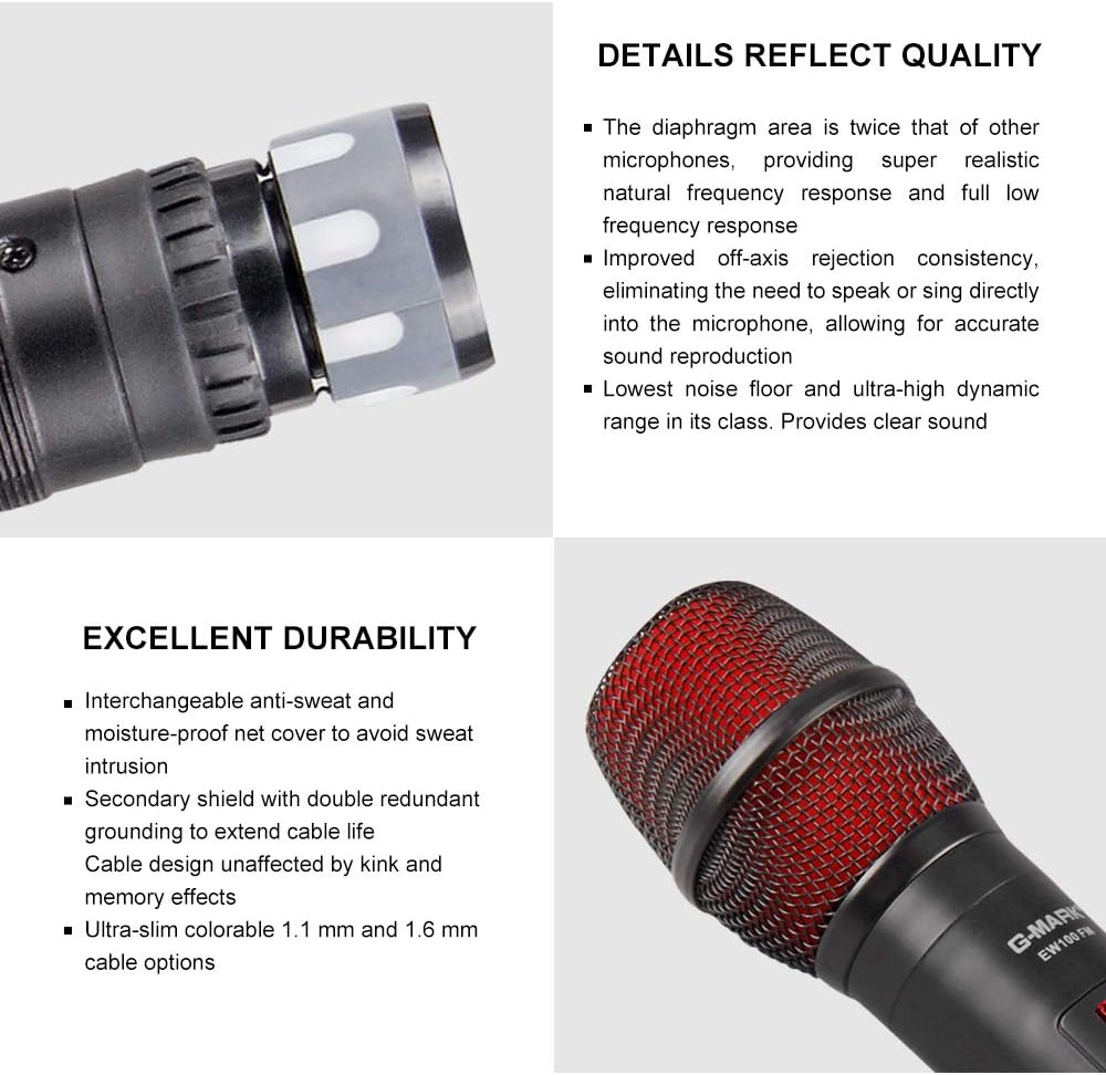 G-MARK Wireless Microphones, Professional Dual UHF Cordless Dynamic Mic Handheld Microphone System for Karaoke, Singing, Meeting, Party, Church, DJ, Wedding, Home KTV Set, 200ft(EW100)
