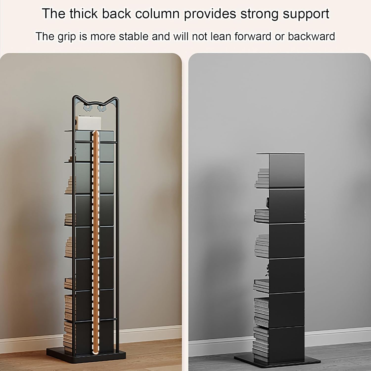 Floor-Standing Vertical Invisible Bookshelf, Corner Bookcase 6/8 Layers, Spine Storage Rack, Modern Freestanding Display Shelves, Suitable for Living Room, Study(White,136cm/53.5in)