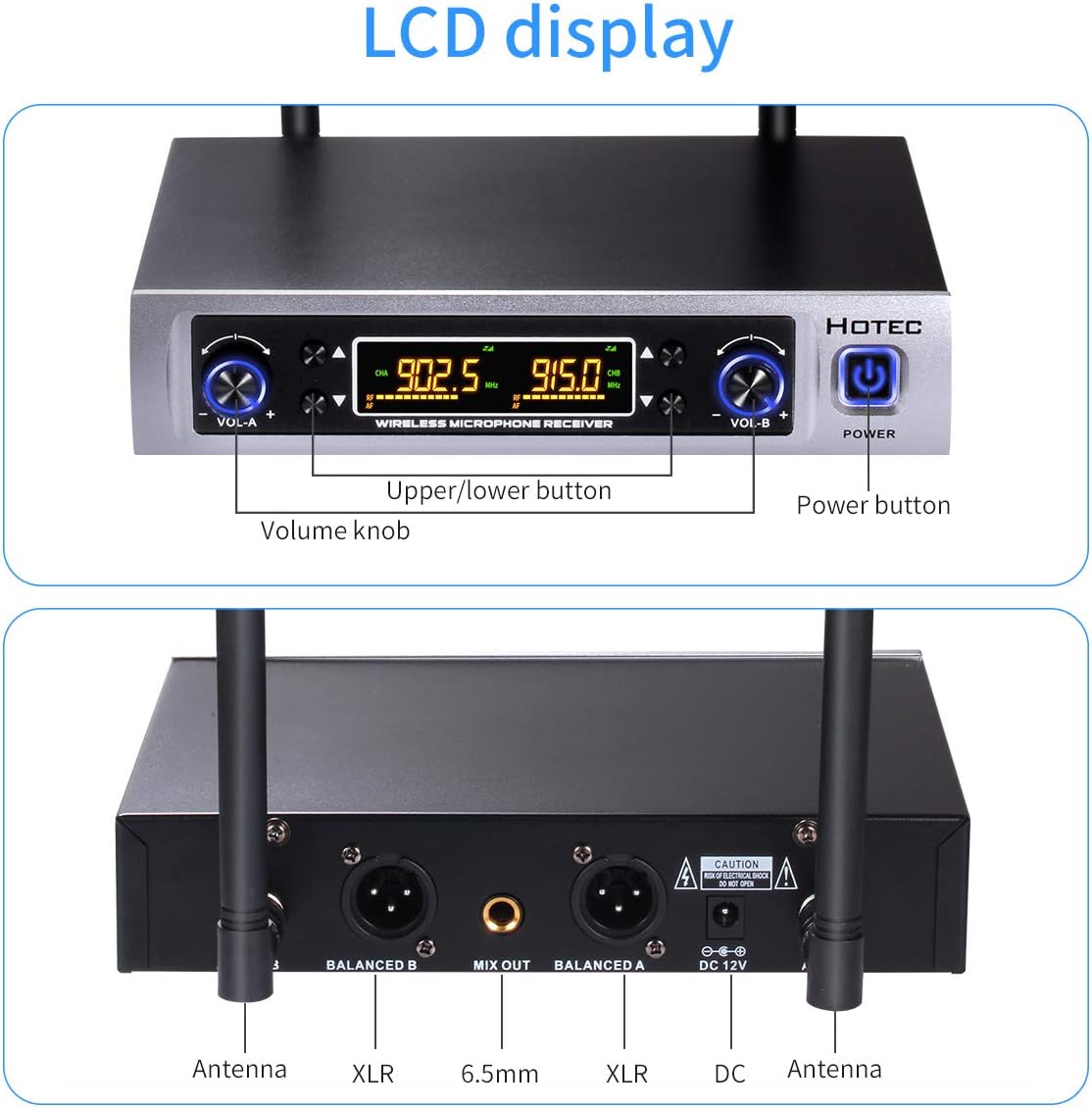 HOTEC UHF Wireless Microphone System with Dual Lapel/Lavalier and Headset Microphones Over PA, Mixer, Speaker, Karaoke Machine for Church, Training, Classroom, Interview (H-K25)