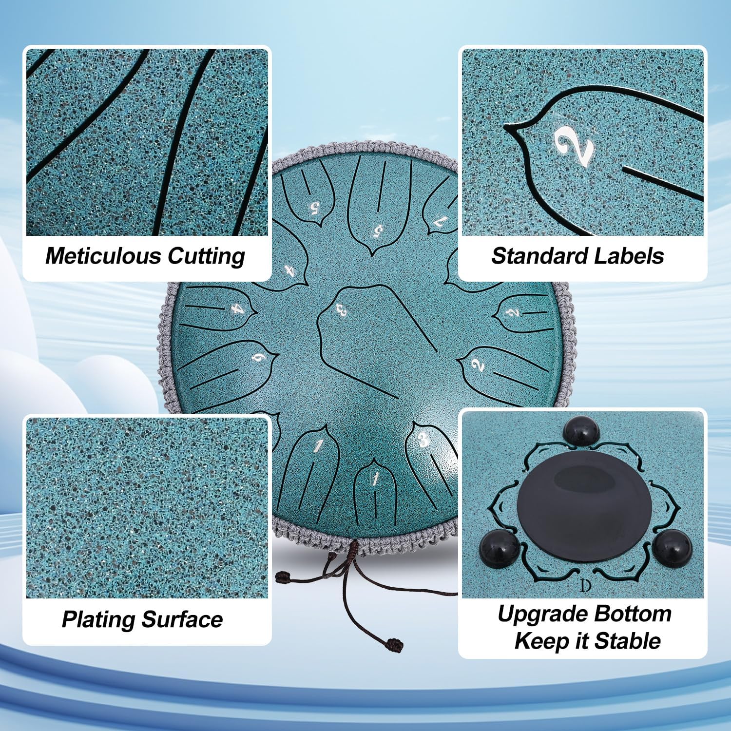 Steel Tongue Drum - 13 Inch 15 Notes C-key Handpan Drum Percussion Instruments with Music Book for Musical Education Entertainment Meditation Concert Mind Healing Yoga Zen (Malachite)