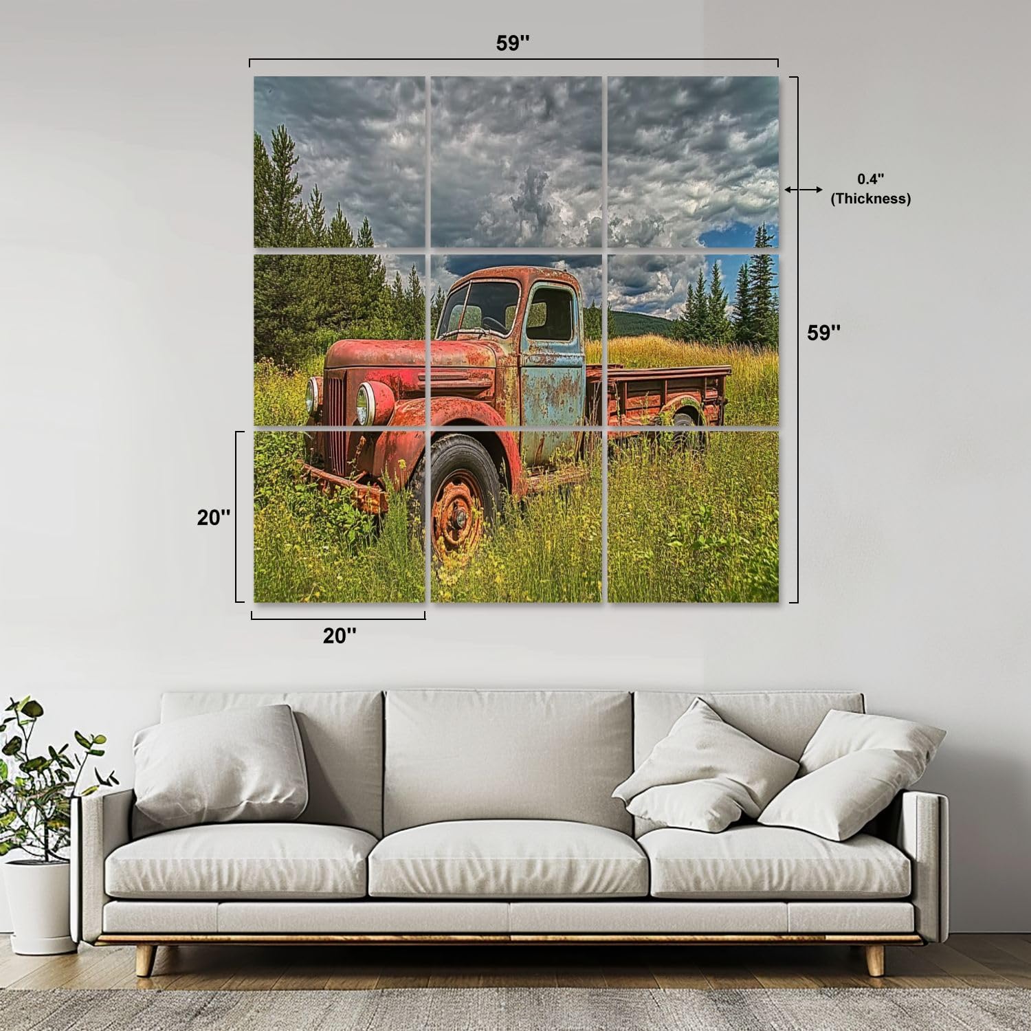 Art Acoustic Panels Self Adhesive vintage farm truck fields pictures 9 Packs Decorative Soundproof Wall Panels Large Sound Absorbing Panels for Home Office 60