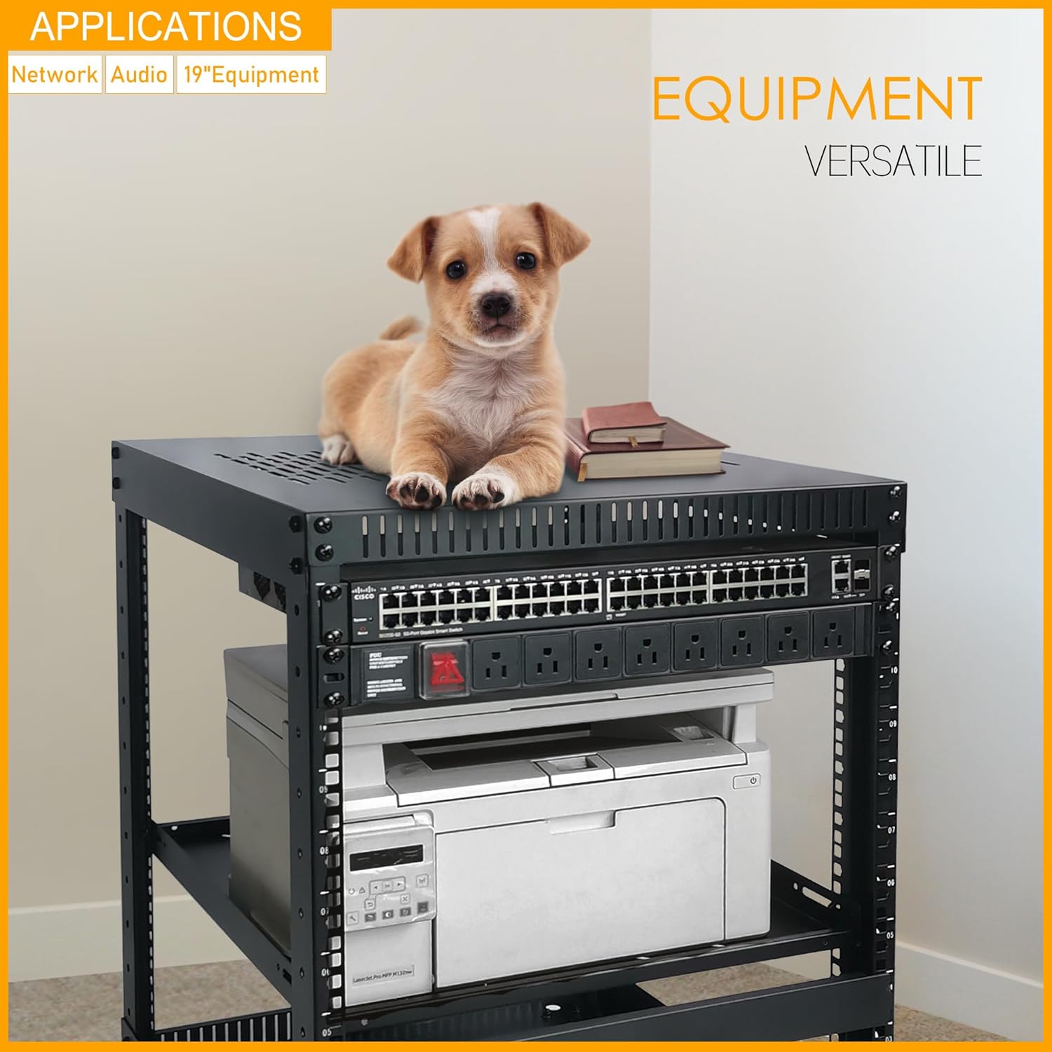 RIVECO 12U Network Rack with Reinforced Top Cover - 4 Post Floor Rack on Wheels for 19