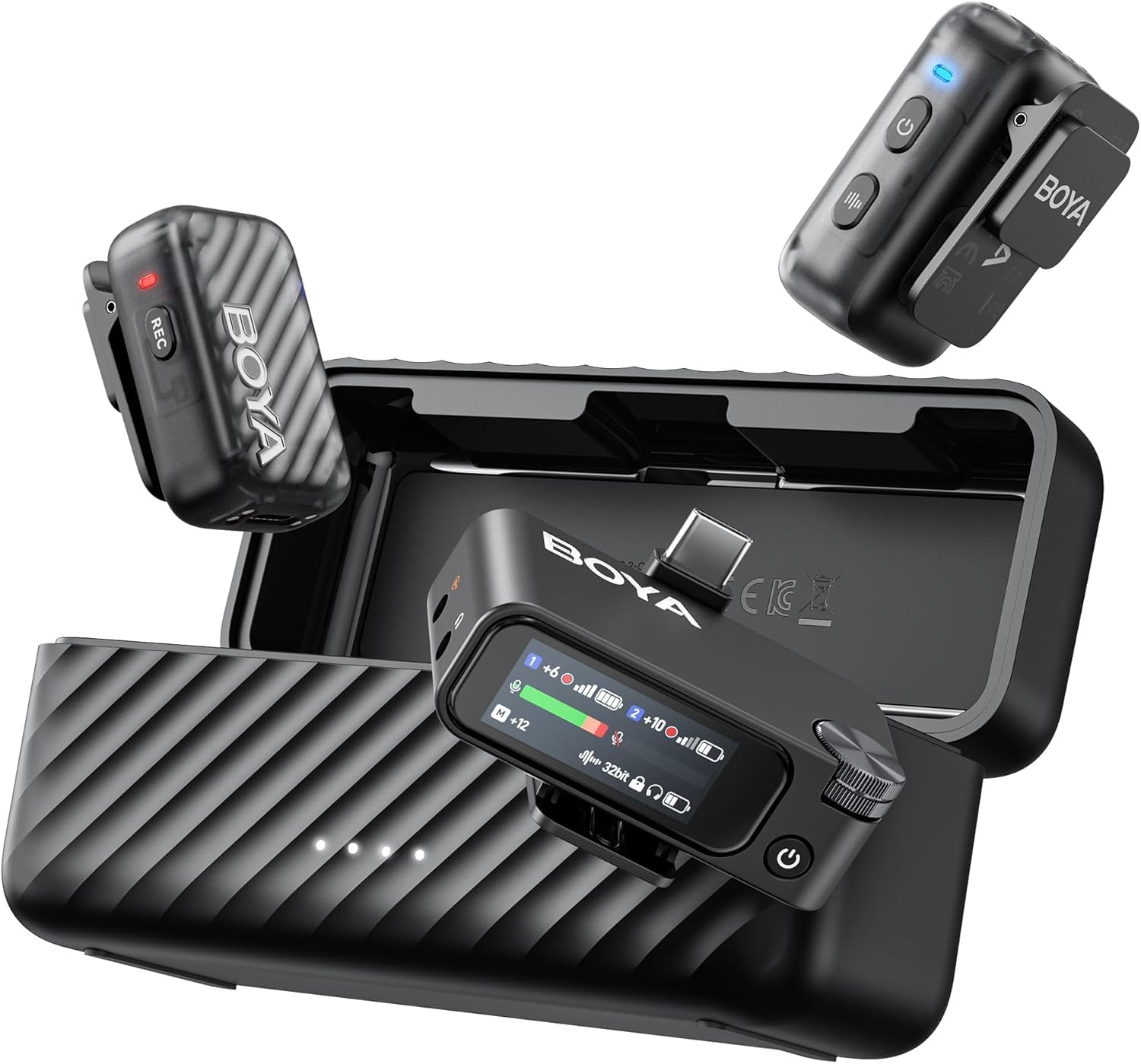 BOYA BOYAMIC 2 Wireless Microphones for iPhone 15-16/Android/PC/Camera,AI Noise Cancellation,32-bit Float Internal Recording,984ft Range, 54H Battery with Charging Case for Recording(without Clip Mic)