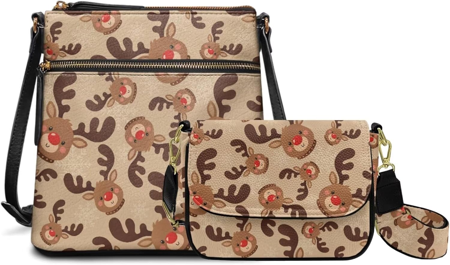 COEQINE Christmas Hobo Bags Women Trendy Crossbody Bag for Womens Travel Shoulder Handbags and Purse Set 2 Pcs