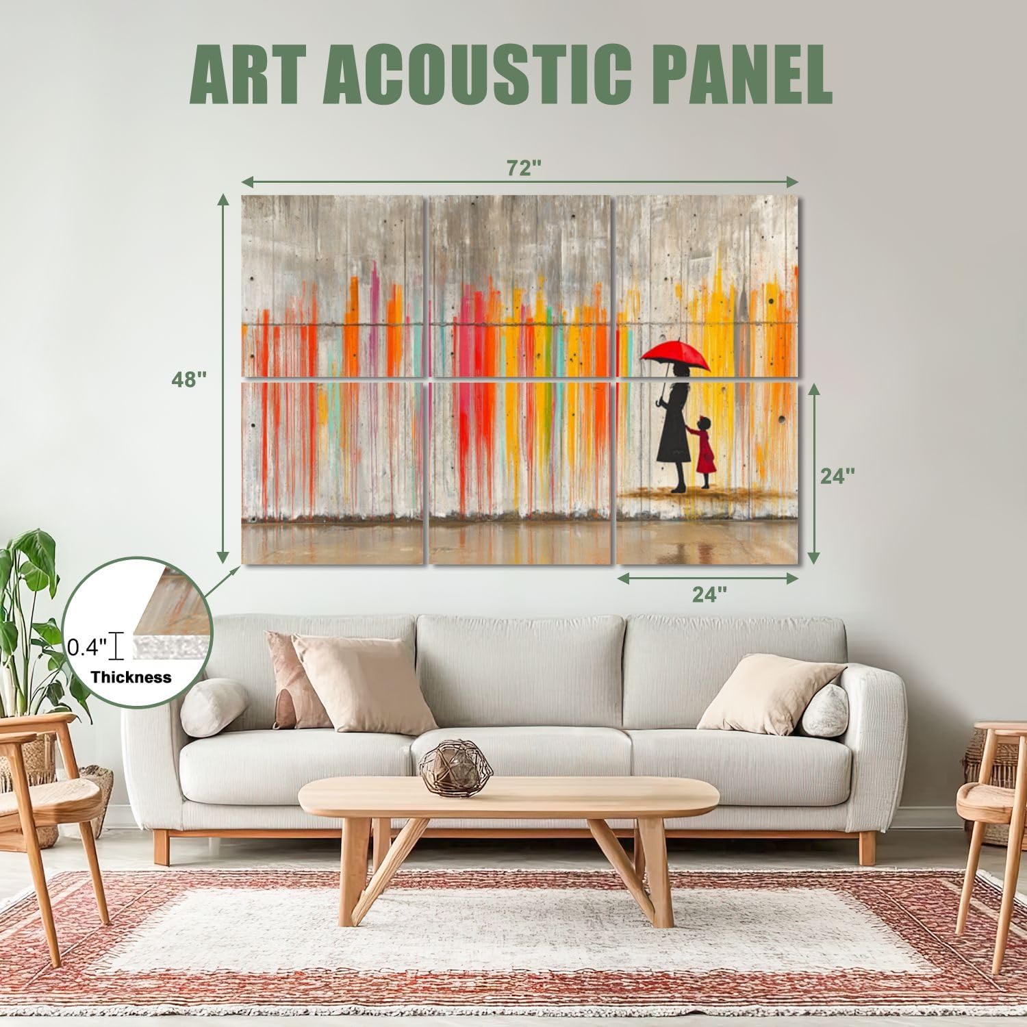 6 Pack Art Acoustic Panels Sound Absorbing Raining Day Colorful Graffiti Street Famous Modern Inspirational Grey Decorative Soundproof Wall Panels Self Adhesive for Recording Studios Office 72