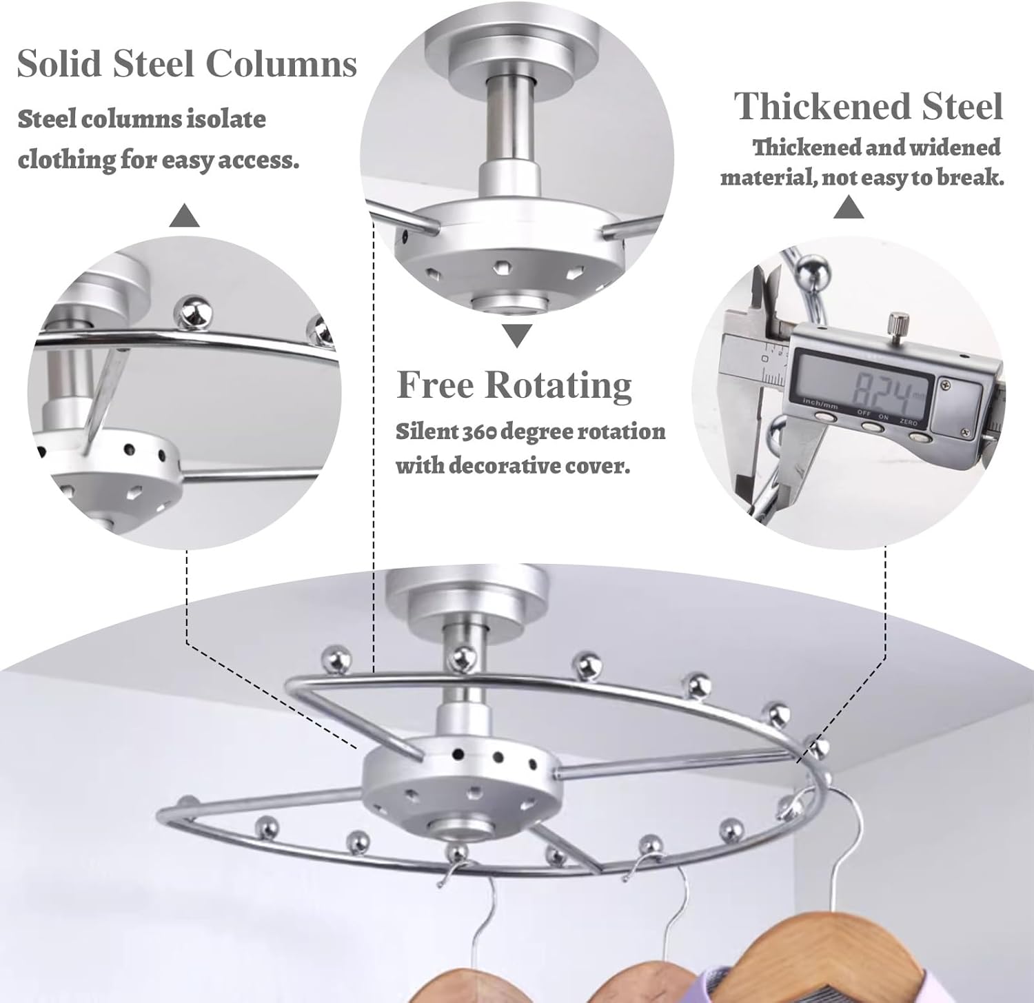 Armoire Wardrobe Closet with Hanging Rod for A Corner Wall, Rotatable Closet Bracket for 90 Degrees Wall, Round Coats Organization Holders(Gold,Small)