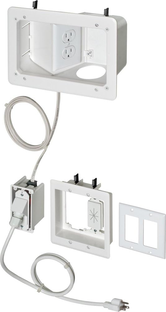 Arlington TVB712BK-1 Angled Box In-Wall Wiring Kit, Pre-Wired TV Bridge, 2-Gang, White, 1-Pack