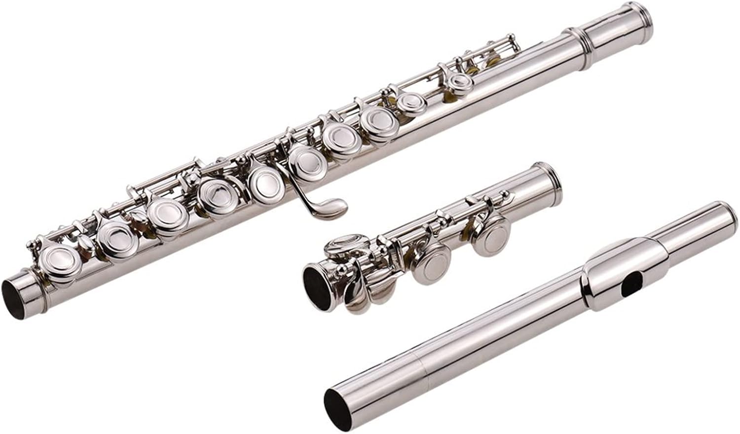 Flute Kit Western Concert Flute Nickel Plated 16 Holes C Key Cupronickel Woodwind Instrument with Cleaning Cloth Stick Gloves Padded Bag Intermediate Flute