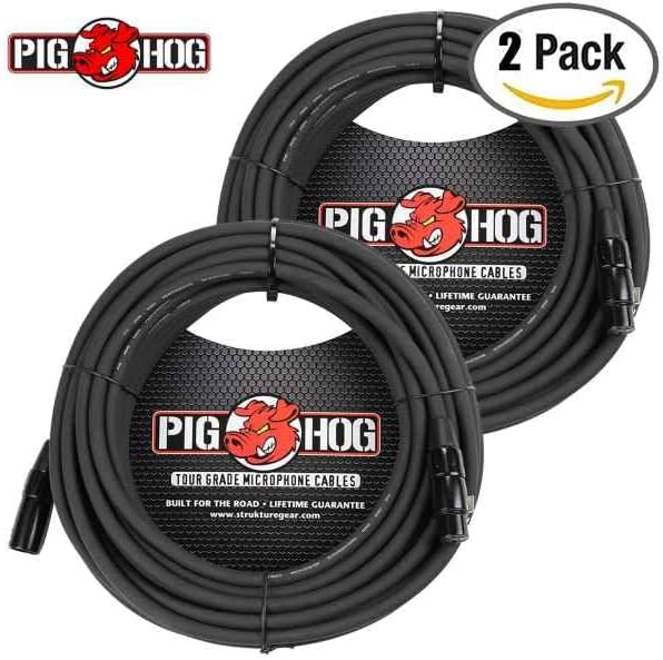 Pig Hog PHM50 50 Foot (2-pack) XLR Microphone cables w/ FREE EOS Supply Cable Straps