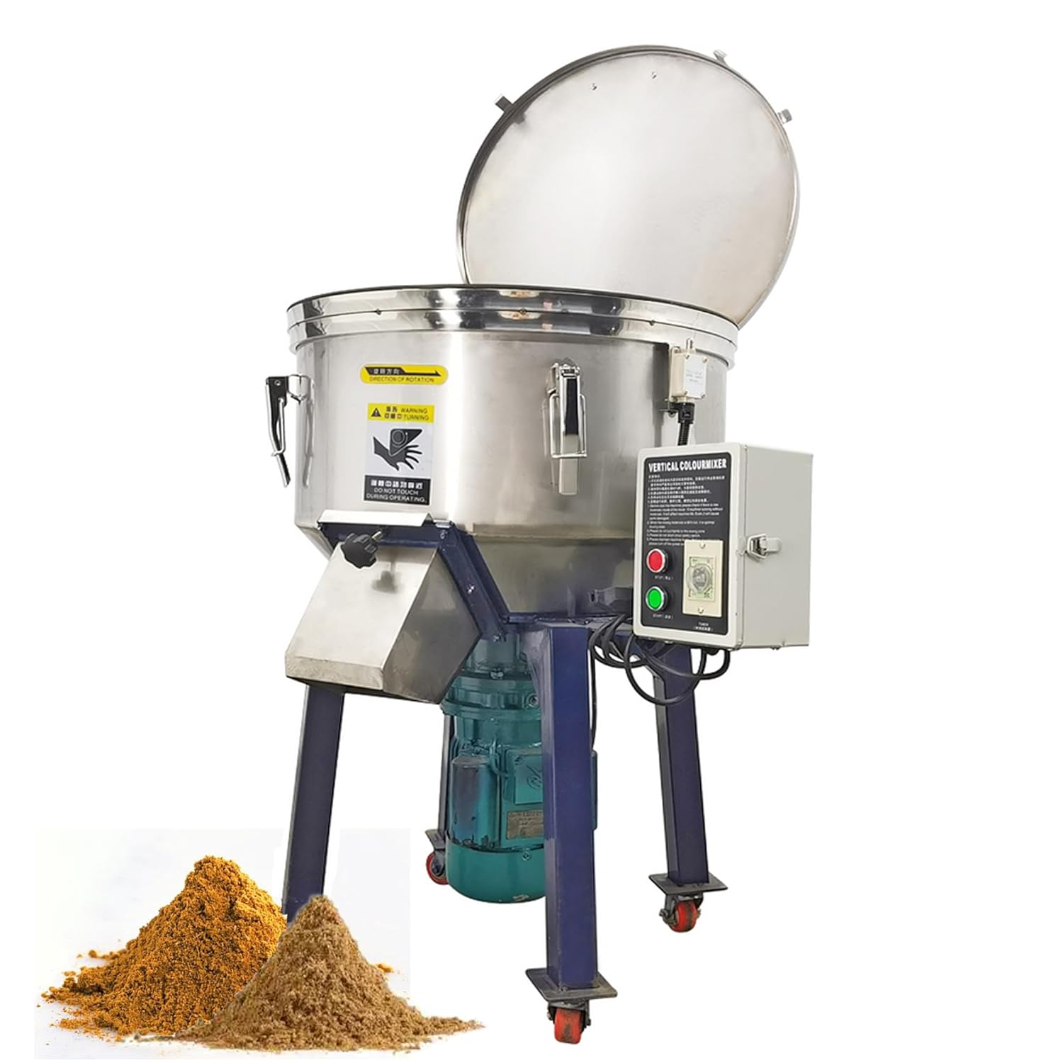 Industrial Blender Mixer Vertical Color Mixer 50kg Tank Material Mixing Machine Vertical Blade Vortex Type Blender 2HP Stainless Steel Blending Mixing Machine, AC110V Single-Phase