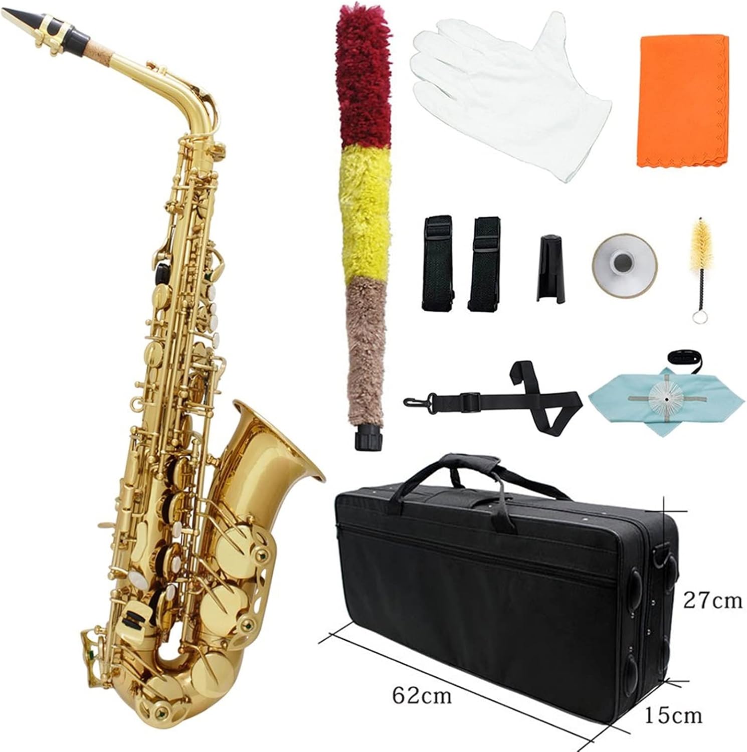 Golden Alto Saxophone EB E Flat Professional Woodwind Instrument Brass Sax with Instrument Accessories