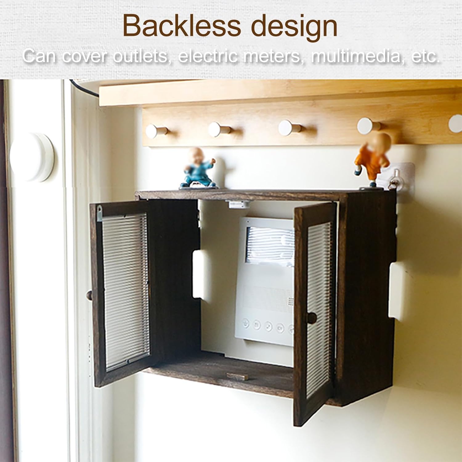 Wall Mount WiFi Router Storage Box, WiFi Router Hidden Box, Power Strip Cable Management Hider Rack by Solid Wood, Ideal for Home and Office Use(Wood,50x15x20cm/20x6x8in)