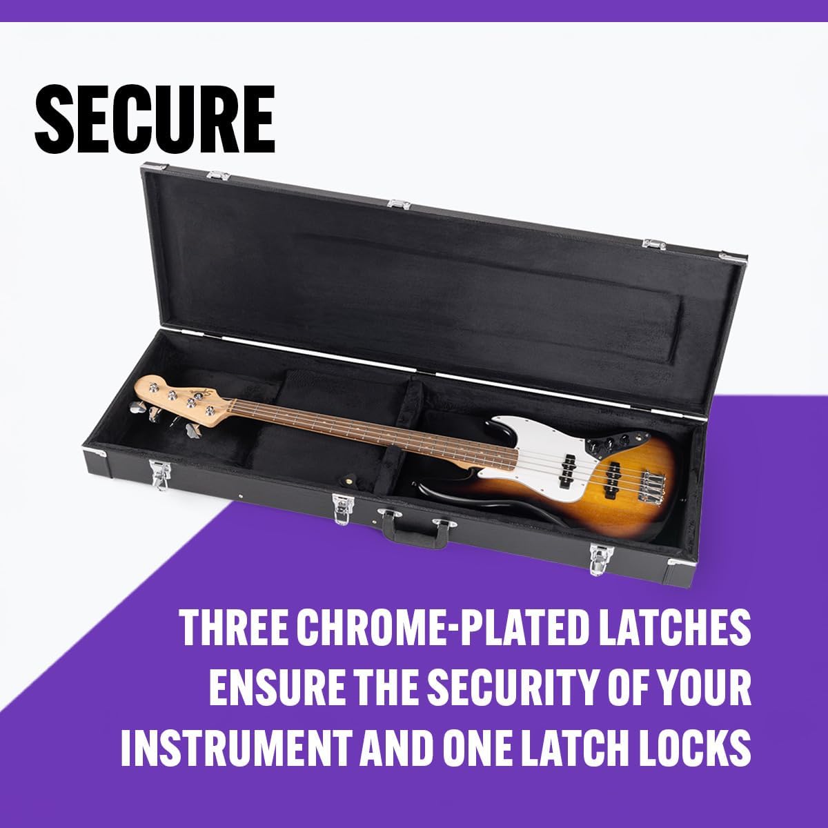 OnStage GCB6000B Hardshell Bass Guitar Case (Solid-Body Instrument Protection, Storage, Transportation, Moisture-Resistant, Velvet Lining, Accessory Compartment, Chrome-Plated Hardware, Hard, Black)