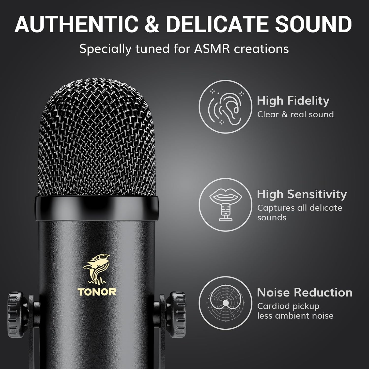 TONOR ASMR Microphone Equipment Bundle with Audio Interface, Immersive 3D Stereo Audio, Dual Condenser Mics with Audio Mixer, Clear Sound, Volume Control, with Furry Windscreens, Set for ASMR, Black