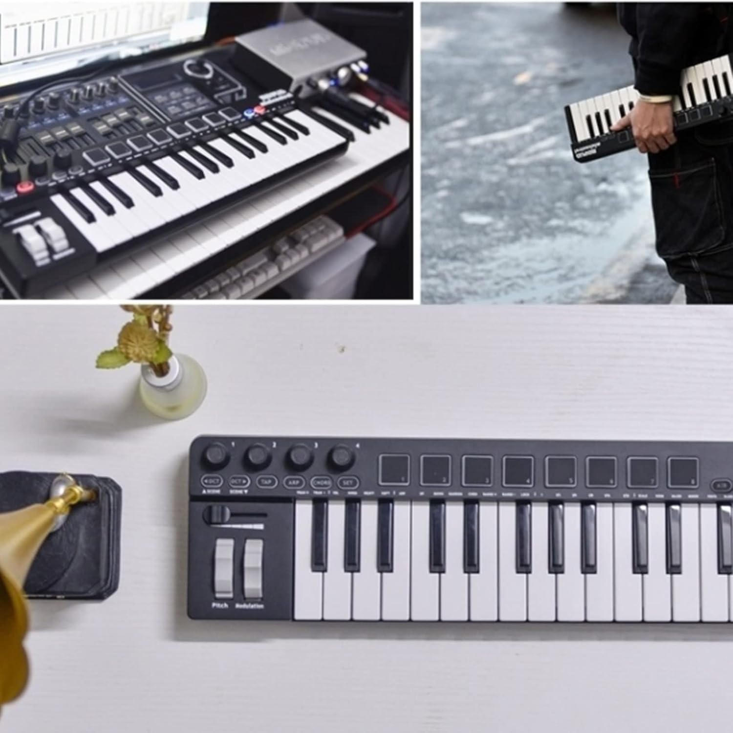 Arrangement with Pedal Mini Keyboard Equipment 32-Key Playing Space-Saving Controller Pad DJ Electronic Sound