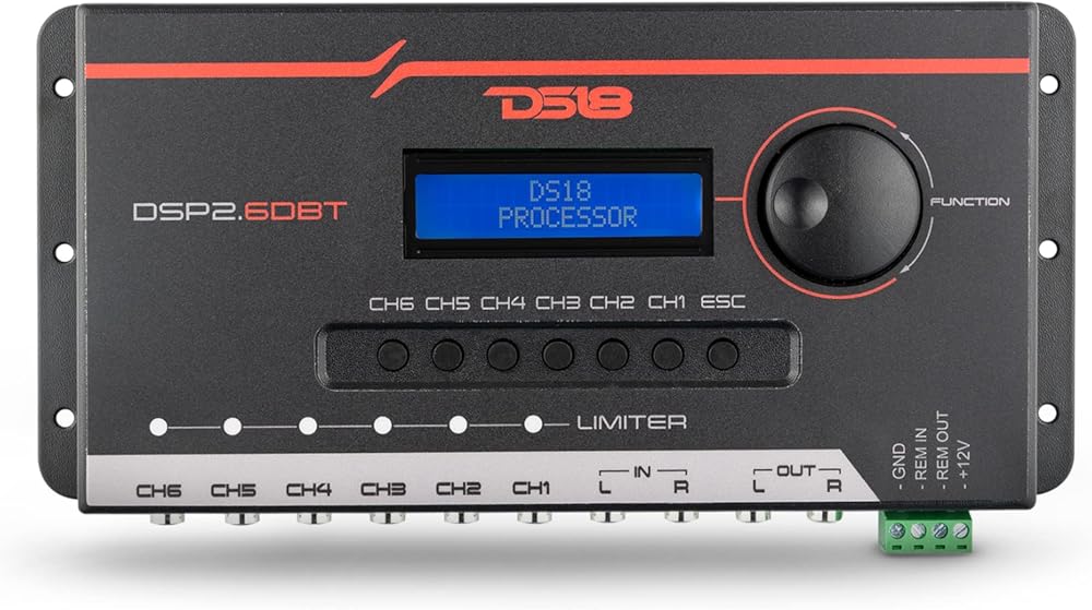 DS18 DSP2.6DBT 2-Channel in and 6-Channel Out Digital Sound Processor with Bluetooth and LCD Screen - Didactic and Intuitive Interface Through The App.