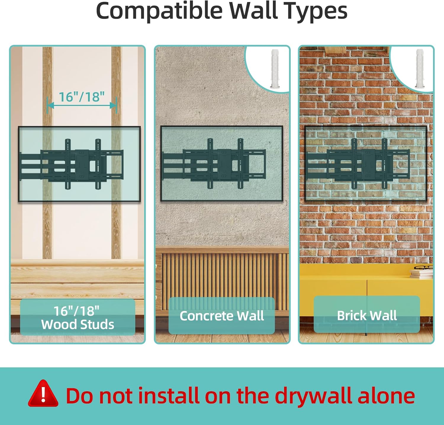 Long Arm TV Wall Mount for 42-80 inch TVs, Full Motion with 43 inch Extension Articulating Arms, Swivel and Tilt TV Bracket, Holds up to 110 lbs, Max VESA 600x400mm