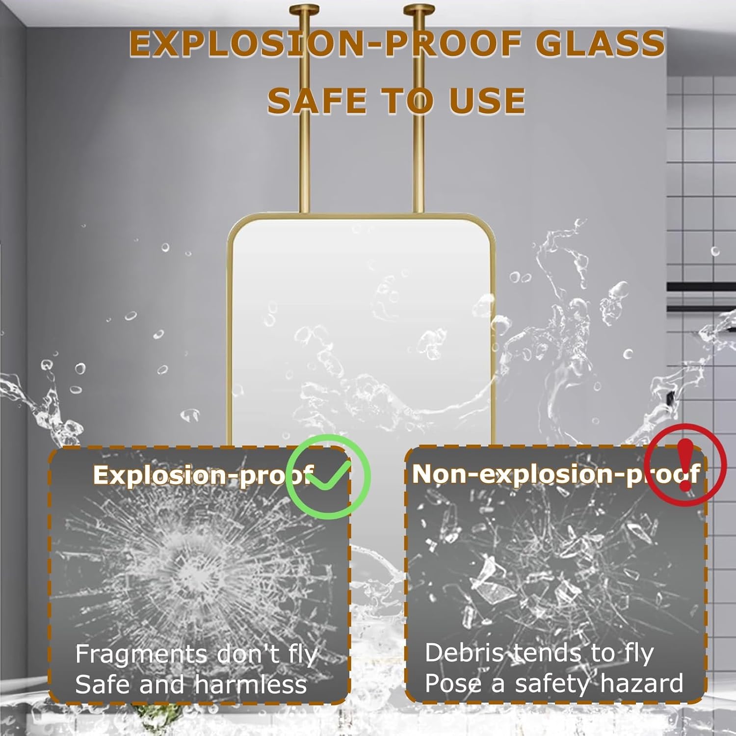 Ceiling Mounted Entryway Mirror Ceiling Vanity Make Up Mirrors Hanging Bathroom Mirror Mount Mirrors Metal Pole Ceiling Suspended Mirror Corner Mirror Wall Mount Square Shaped Wall Decor For Bedroom(7