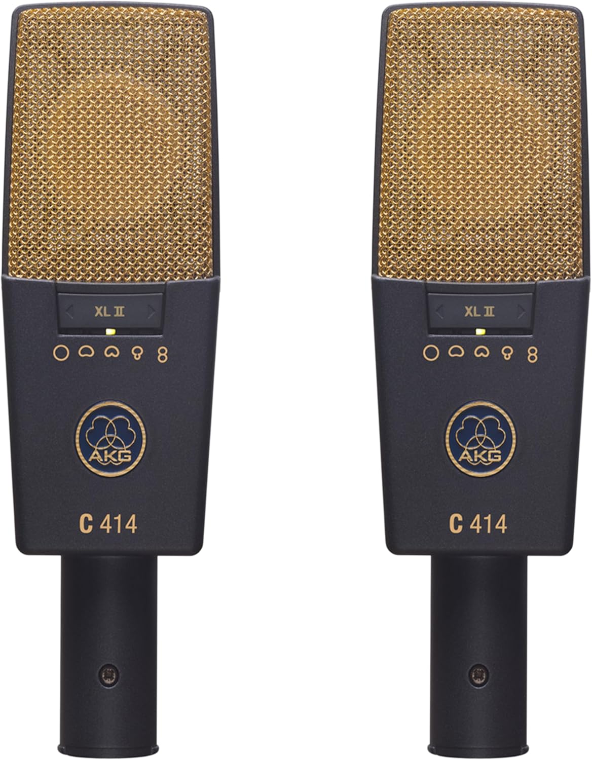 AKG Pro Audio C414 XLII Stereoset Large-Diaphragm, Vocal, Instrument Condenser Microphone, Multipattern, Live Sound or Studio, with Accessories, and Hard Case, Matched Pair. Black and Gold
