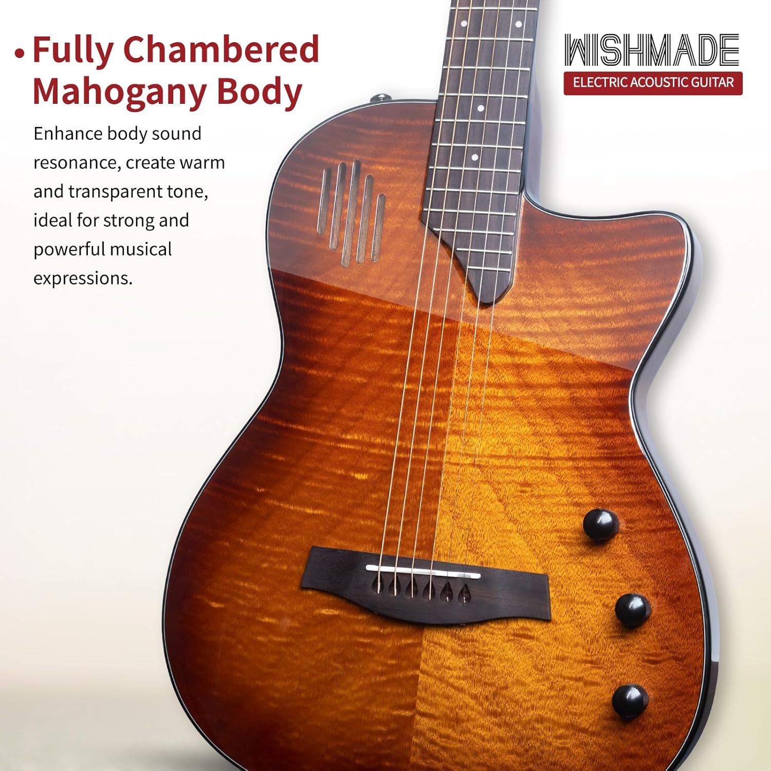 WISHMADE Acoustic-Electric Guitar,6 String Cutaway Guitar Build-in Pickup,Mahogany Body Neck Rosewood Fretboard With Gig Bag for adults (TSB)
