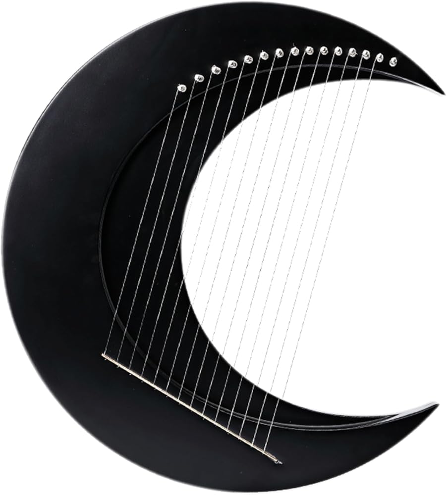 15-string Crescent Moon Type Lyre C Key Harp Portable Lyre Steel Wire Strings Mini Stringed Instrument Portable Harp for Music Lovers with Tuning Wrench Black