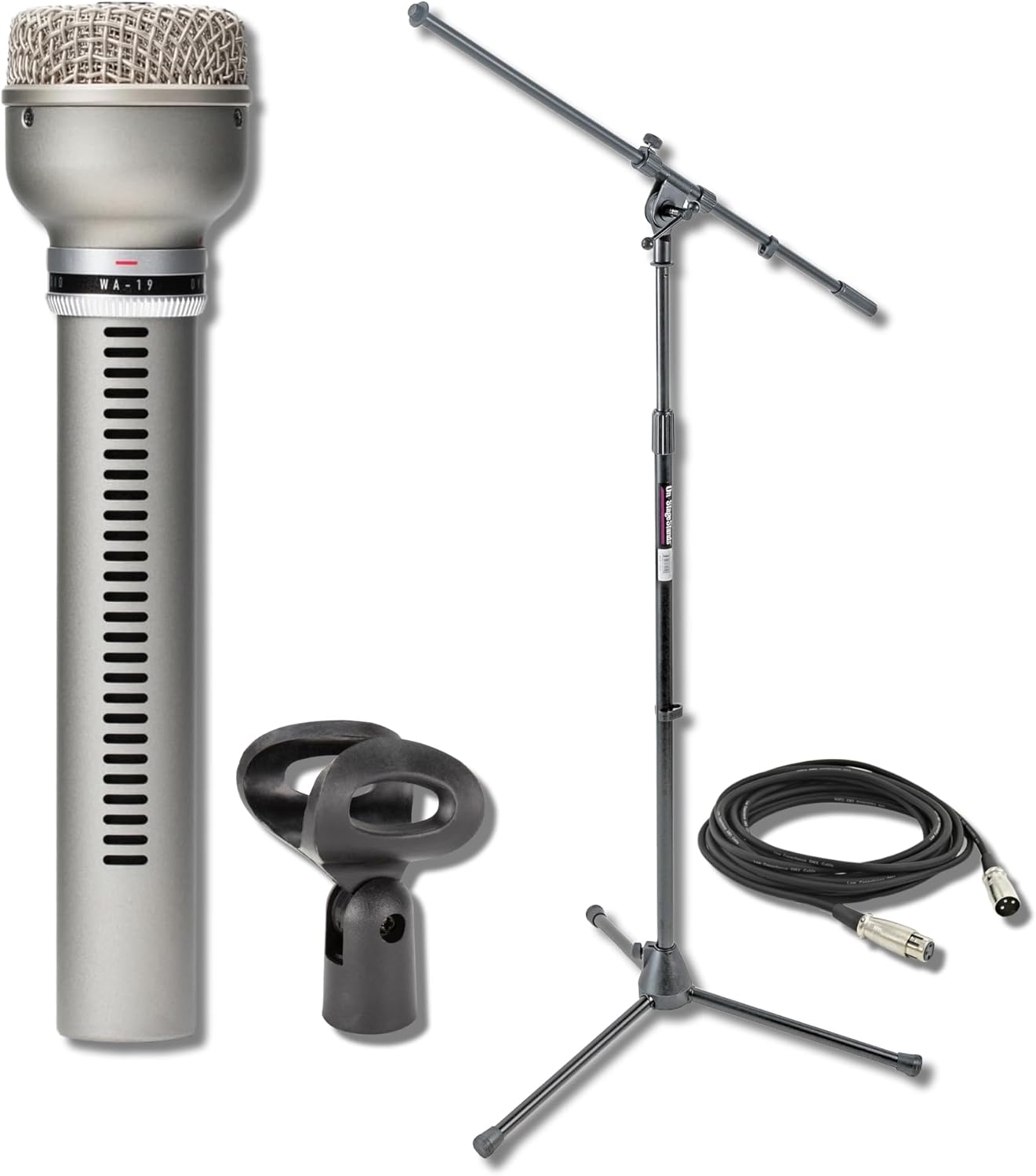 Warm Audio WA-19 Nickel Dynamic Studio Microphone with On-Stage Stands MS7701B Microphone Stand and 20' XLR Cable