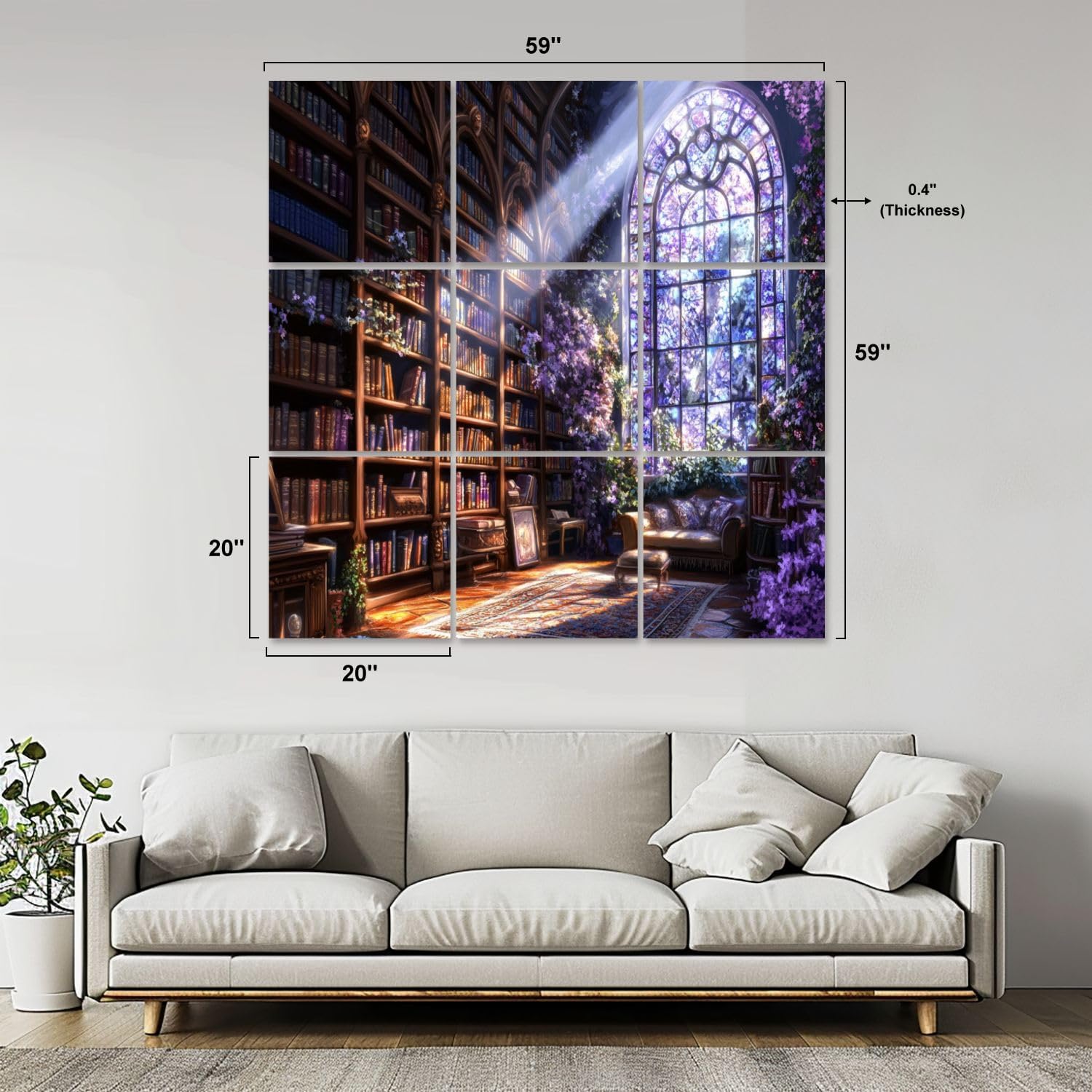 Art Acoustic Panels Self Adhesive Mystical Stained Glass Library Light Reflections 9 Packs Decorative Soundproof Wall Panels Large Sound Absorbing Panels for Home Office 60