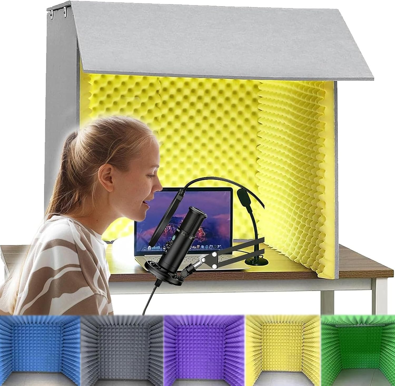 V3VOGUE Desktop Soundproof Cover, Portable Vocal Recording Booth, Isolation Booth Box for Home Studio, Microphone Recording Equipment, Ecosfriendly Material, for Podcasts Work Singing Broadcasting