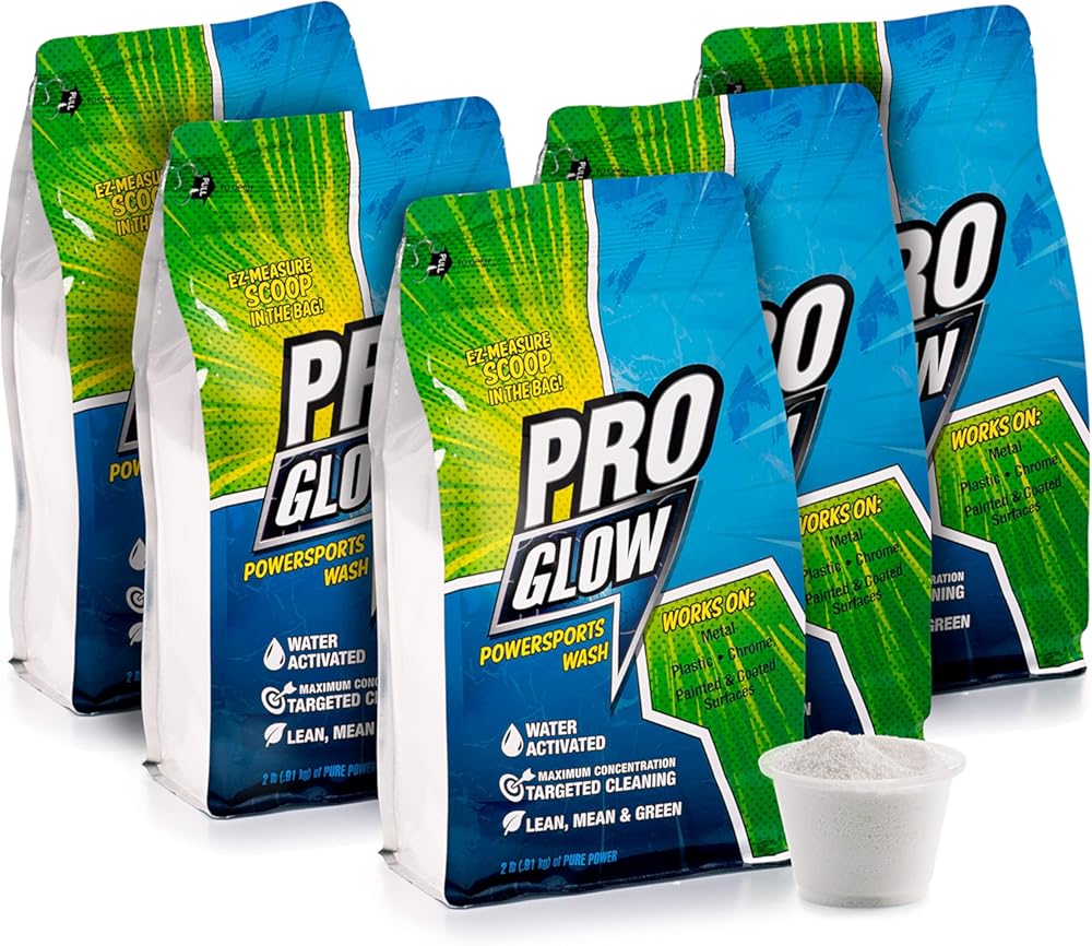 ProGlow Powersports Wash, 5-Pack, 2lb Resealable EZ Bag w/3 oz Scoop, Water-Based Environmentally Friendly, Removes Dirt Fast for Race Cars, UTV’s, ATV’s, Dirt Bikes & Trucks