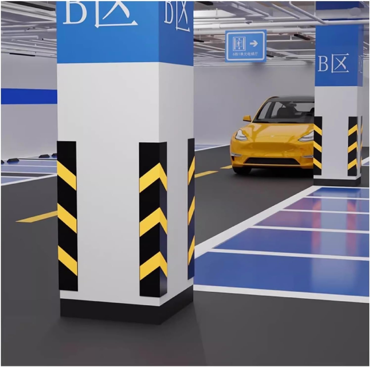 Car Parking Protector - 100x10cm Wall Corner Edge Reflective Strip, Safety Warning Bumper Pad, for Garage, Parking Lot, Warehouse,Black+Yellow,60PCS
