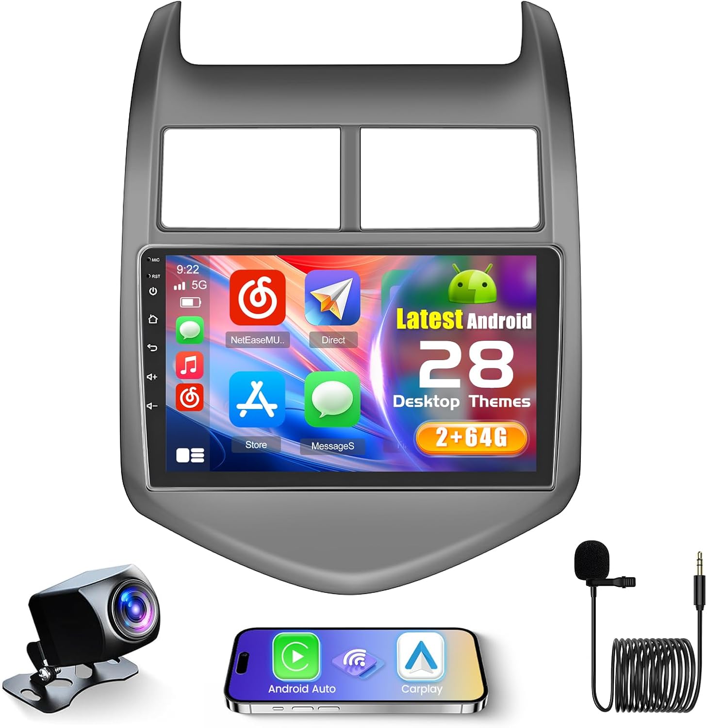 2+64G Radio for Chevrolet Aveo Sonic 2012-2016 Android 15 CarPlay Car Stereo 9'' Touch Screen Android Auto AHD Backup Camera Bluetooth FM RDS GPS WiFi