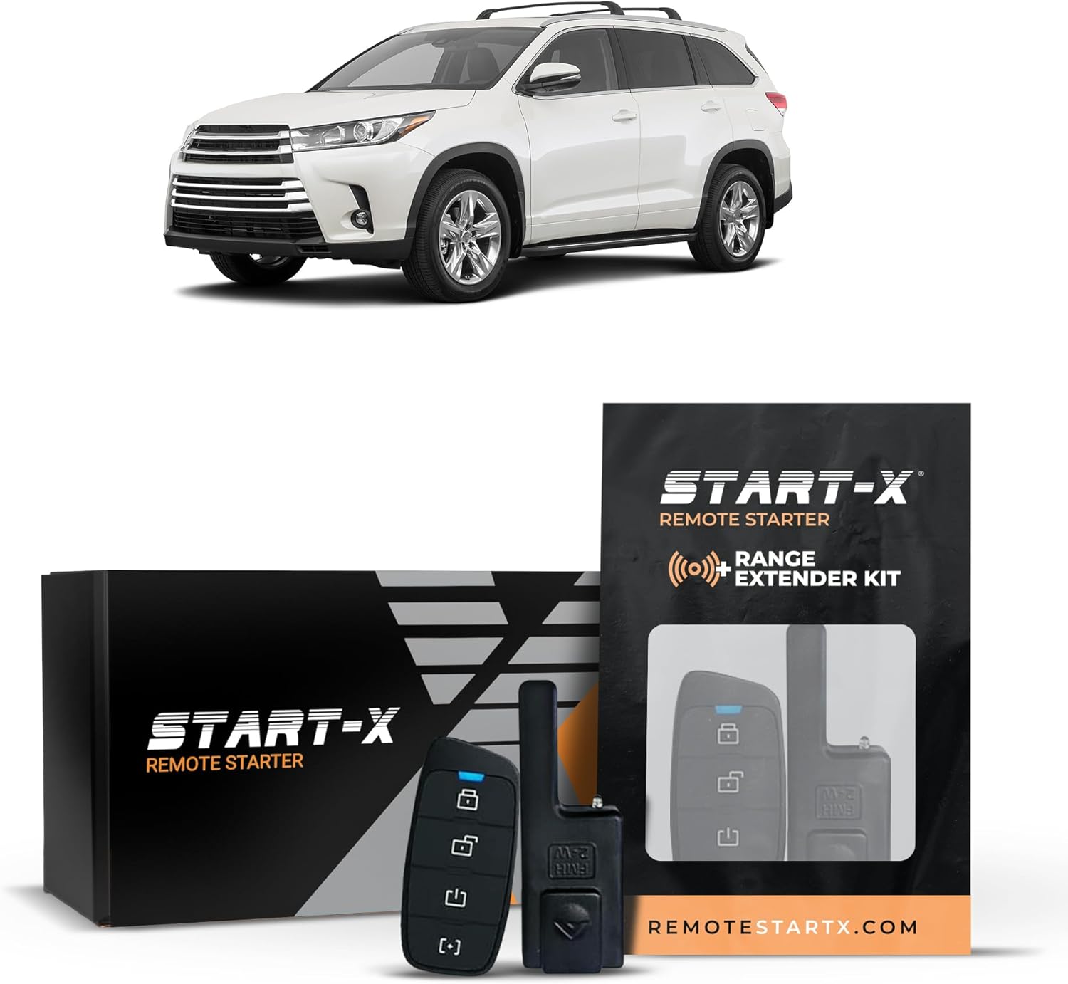 Start-X Remote Starter Kit + 3000ft 2 Way Range Extender for Toyota Highlander Hybrid (2014, 2015, 2016, 2017, 2018, 2019) Vehicles with Push-to-Start Ignition