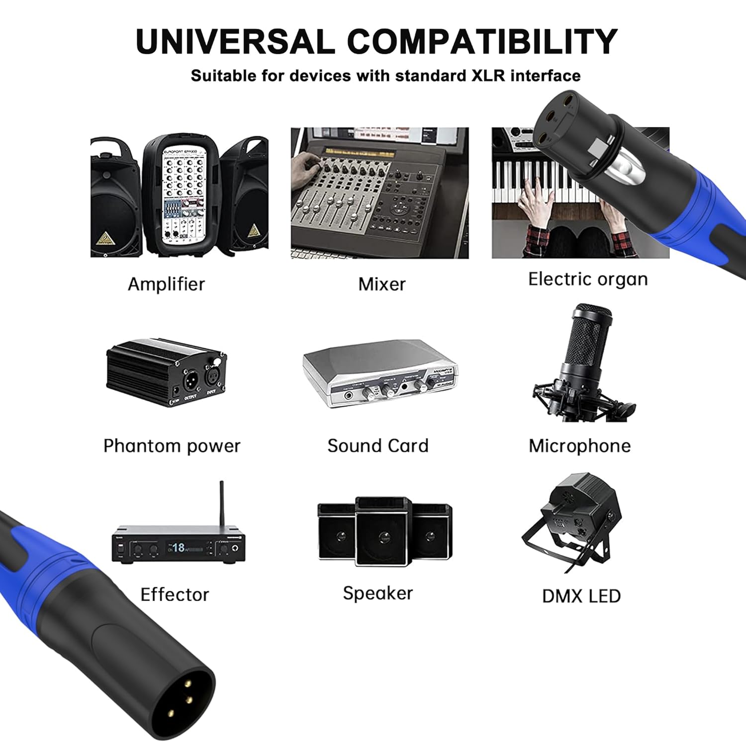 6 Pack, 50 FT XLR Male to Female Cable Professional Balanced Microphone Lead XLR Male to Female Cables, Extension Mic Cable Cord