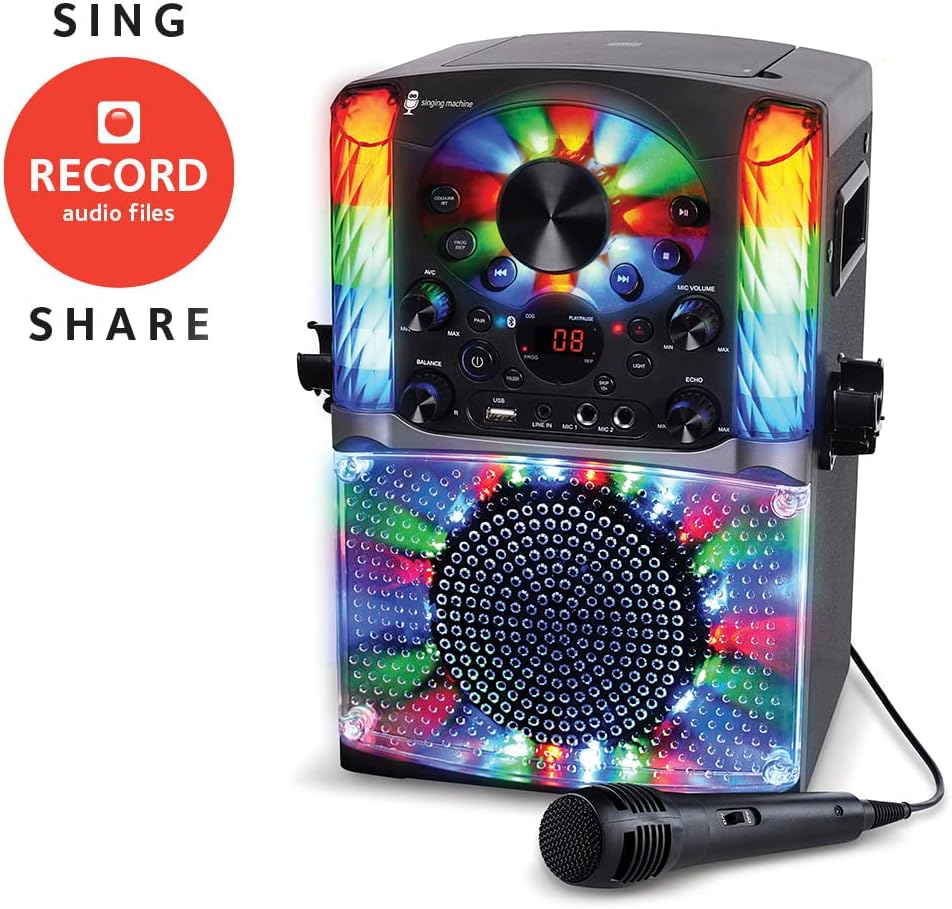 Singing Machine SML625BTBKD Karaoke Machine, Portable Bluetooth CD+G Karaoke System, Black