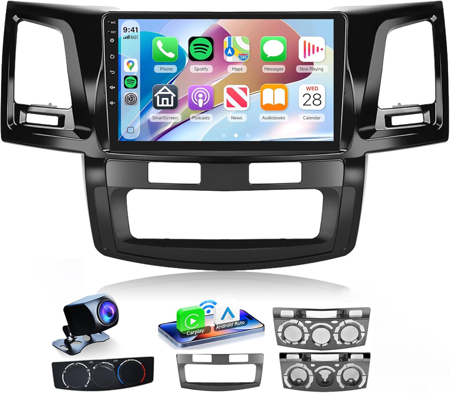 Rimoody 8 Core 6G+128G Android 15 Wireless Carplay Radio for Toyota Fortuner Hilux 2005-2014, Car Stereo Android Auto GPS 5G-WiFi 9 Inch Touchscreen DSP-36 Bluetooth 5.0 Backup Camera