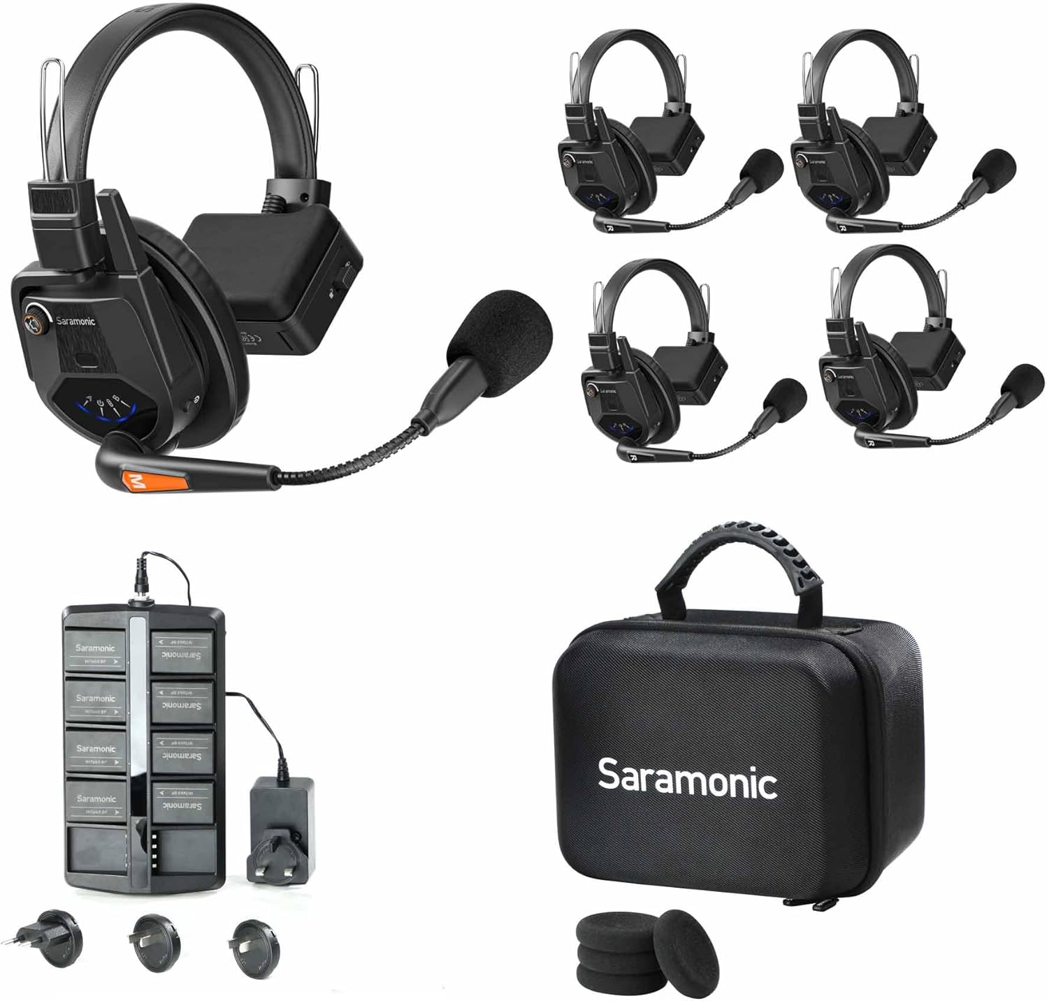 Saramonic WiTalk9-4S 4-Person 1.9GHz Full-Duplex Wireless Intercom System with 500m Range, expandable to 30 Users, 8 Batteries, 10-Bay Charger & Case