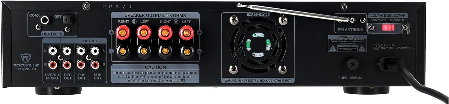 Rockville RPA60BT V2 Bundle: 1000W Bluetooth Amplifier Mixer, (2) HC85 8 in 700-Watt in-Ceiling Speakers, (2) RMC-XLR Wired Mics, RCDR10B RCA Cable, RNRMR10 3.5 mm to RCA Cable, TS1224 Aux, 8-Items