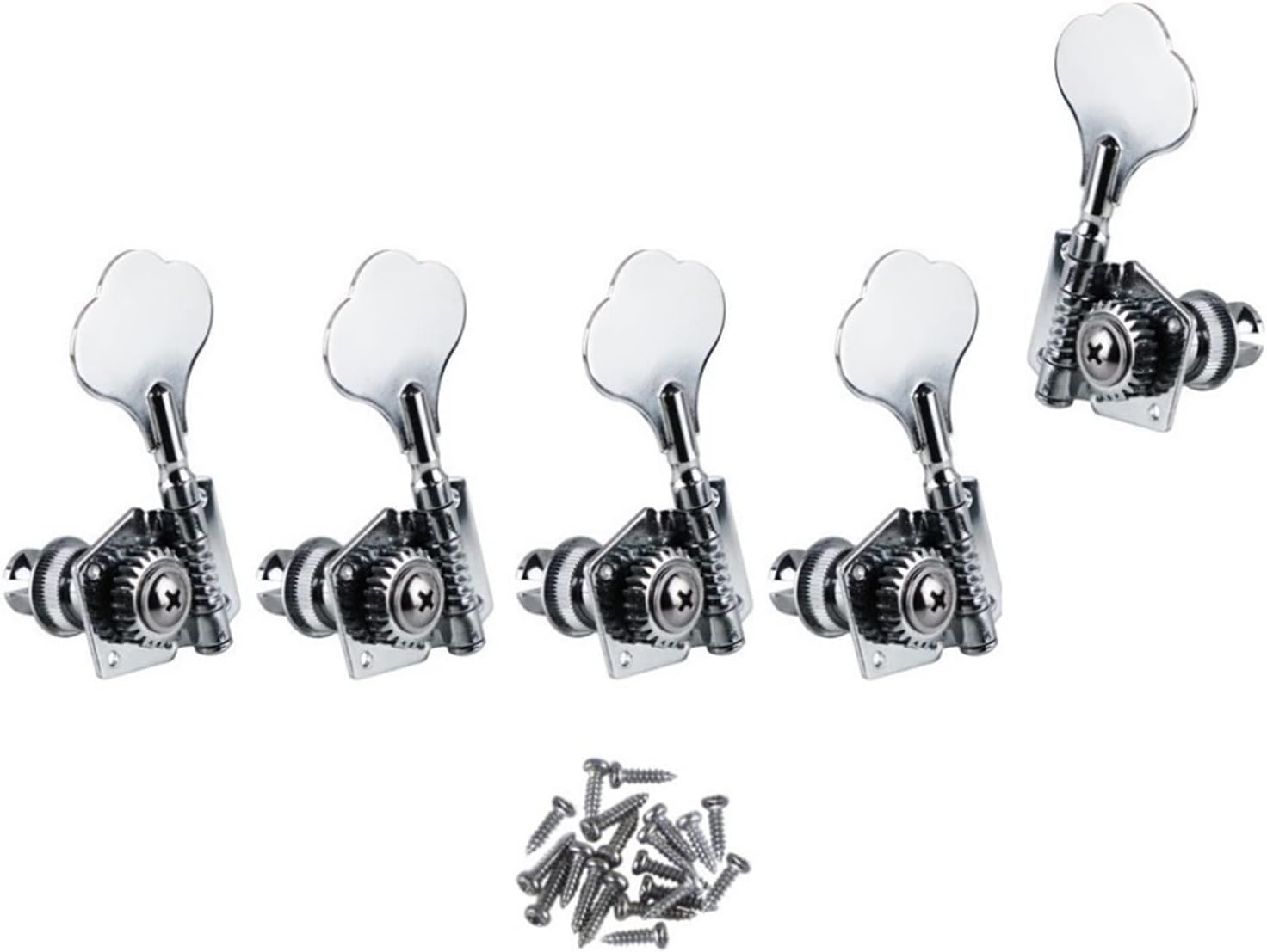 Tuner Machine Head 5 Pcs Bass Machine Heads Tuners 4L1R Tuning Pegs Chrome for 5 Strings Bass Guitar