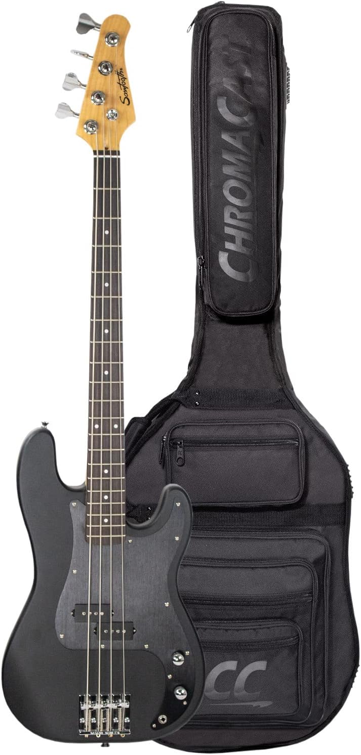 Sawtooth Americana Road Warrior Series Black w Aluminum Pickguard Electric Bass Guitar