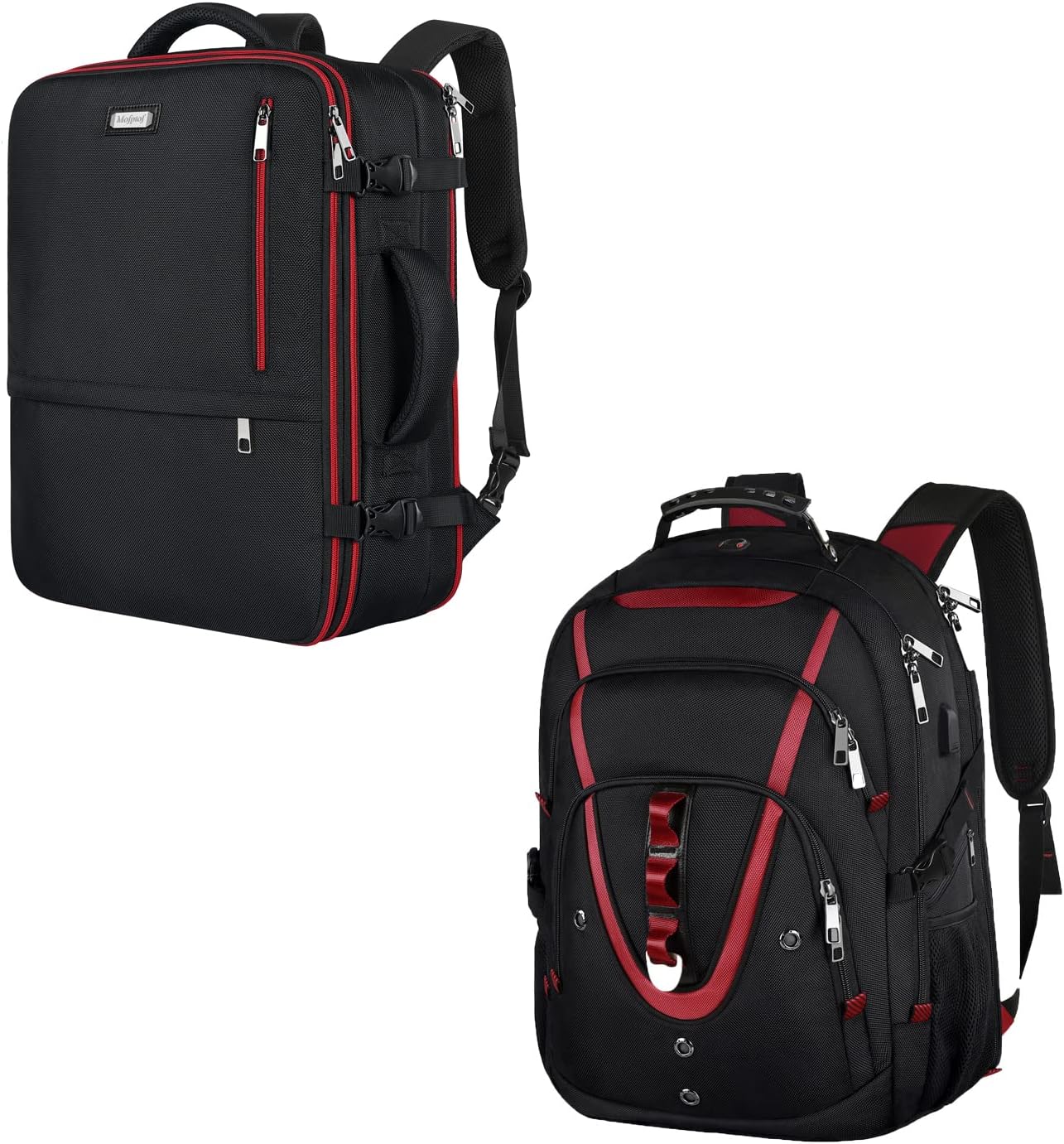 Mogplof 40L-50L Carry On Travel Backpack + 18.4 Laptop Backpack Red For Men Women, Extra Large Business Backpack Suitcase Anti Theft TSA Friendly Backpack, Water Resistant With USB Charging Port