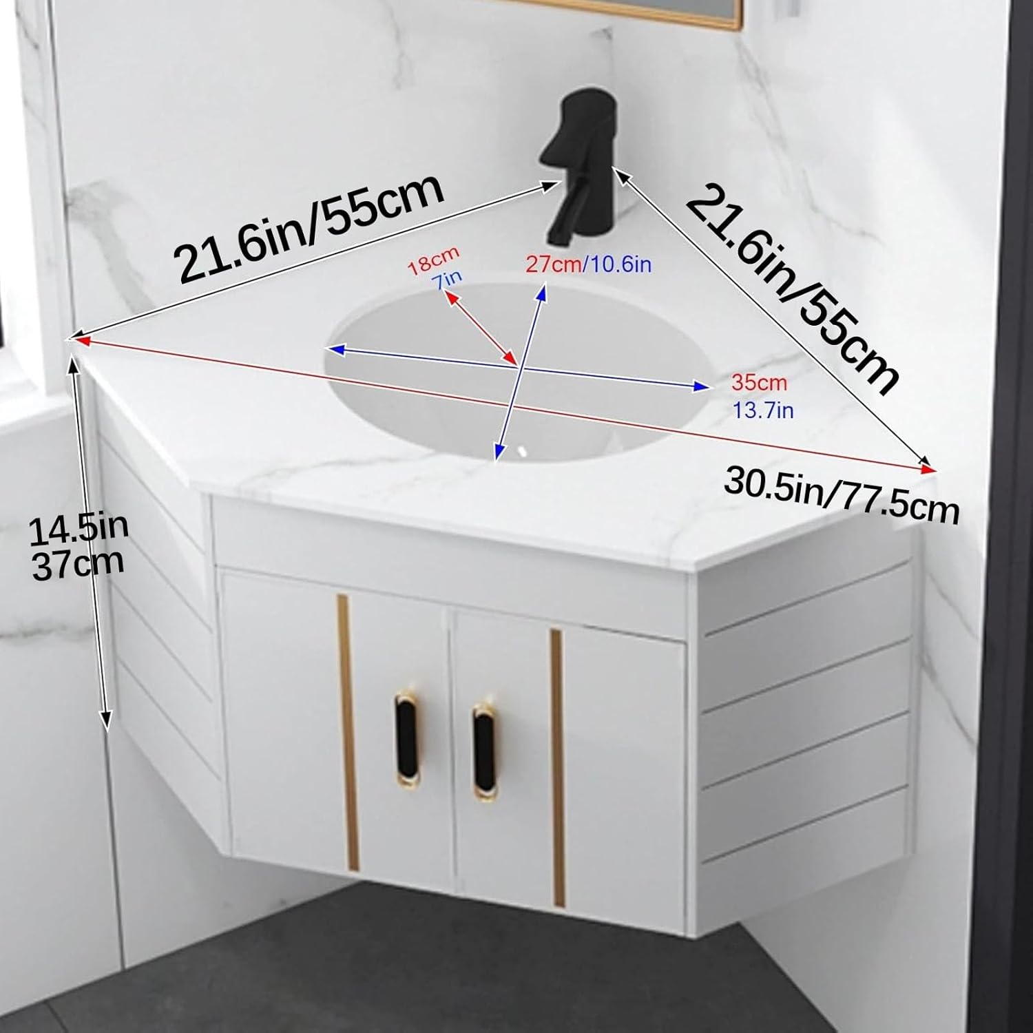 Corner Wall Mount Bathroom Sink,Corner Bathroom Vanity, Ceramic Bathroom Sinks, Balcony Sink With Storage Container Utility Sinks For A Laundry Room(White)