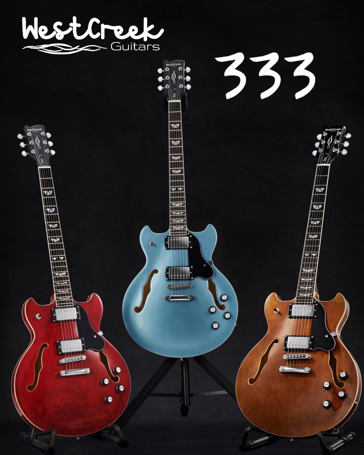 WestCreek 333 Electric Guitar with 6 String, Semi Hollow Body Jazz Electric Guitar, Humbucker Pickups, Rosewood Fretboard, Rounded End Jumbo Frets, Full size