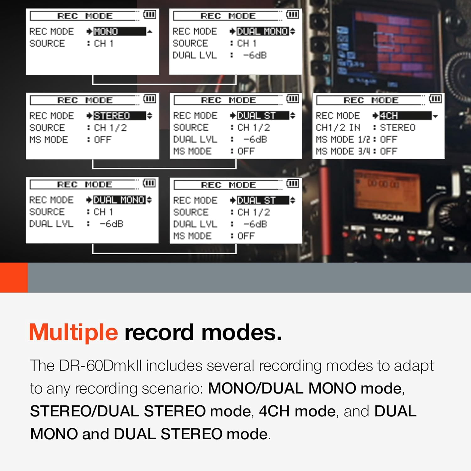TASCAM 4-Channel Portable Audio Recorder for Videographers, 2 Combo XLR/TRS