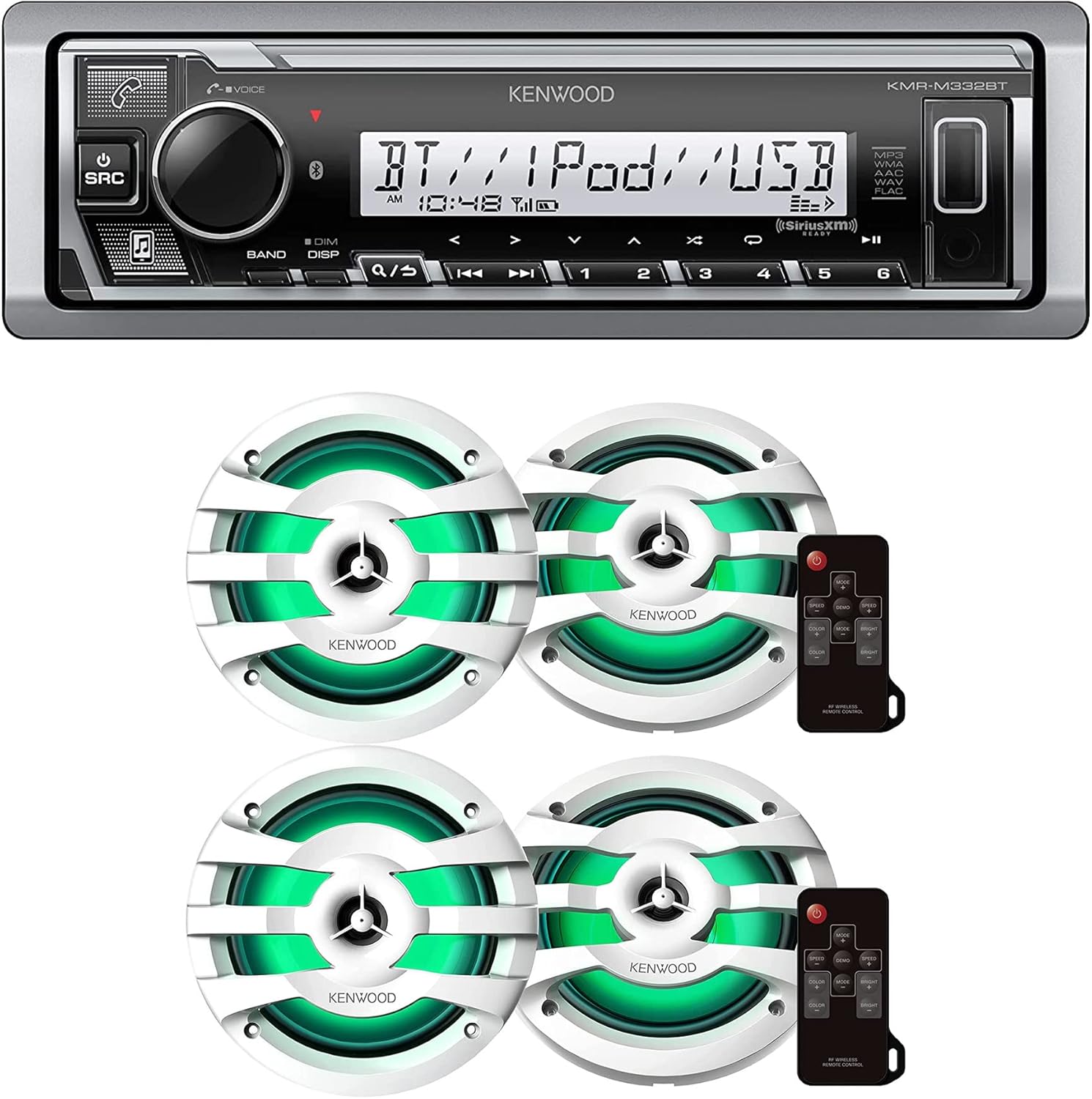 Kenwood KMR-M332BT Car & Marine Stereo | Plus 2X KFC-1673MRWL 6-1/2